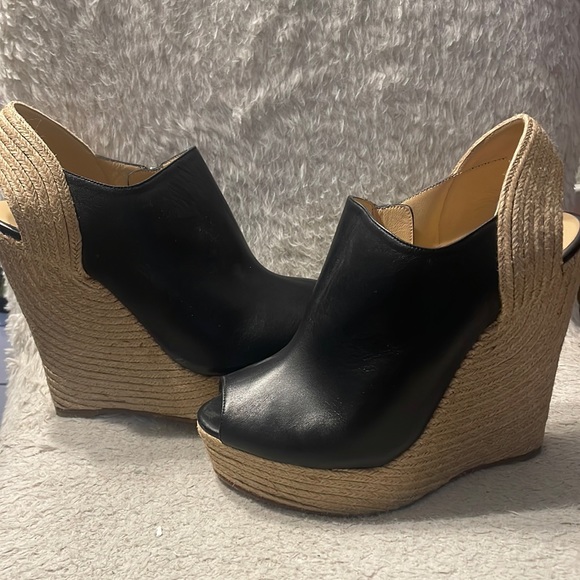Gucci Black ‘Tiffany’ Peep Toe Espadrille Wedge Sandals size 38.5 - Picture 2 of 10